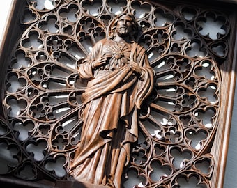 Sacred Heart of Jesus Wooden Statue wooden unique decor Wall Art for Christian Home  Intricately Carved Woodwork