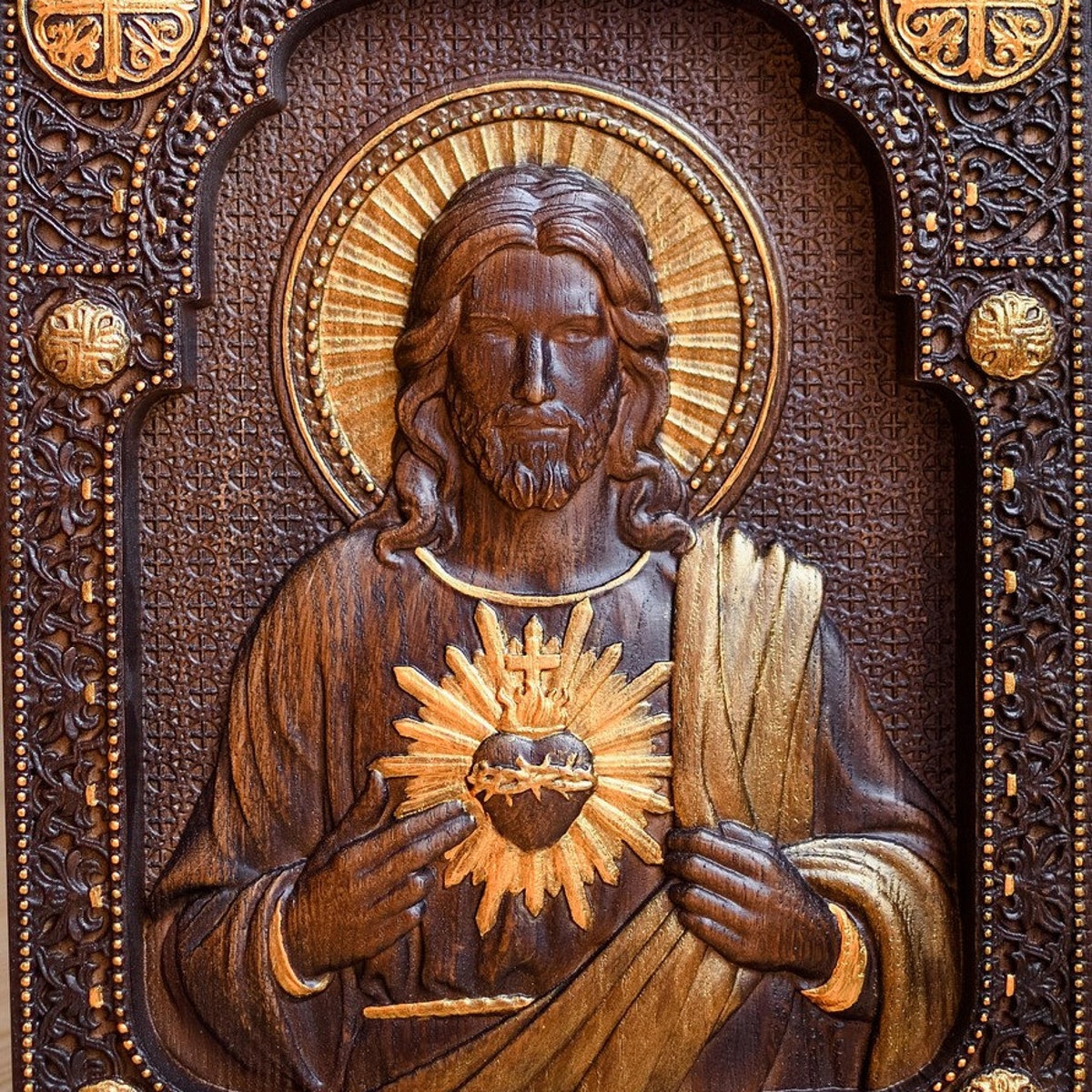 Sacred Heart of Jesus Wood Carving Religious catholic icons of Our Lord christian gifts personalized engraved Easter gift for men