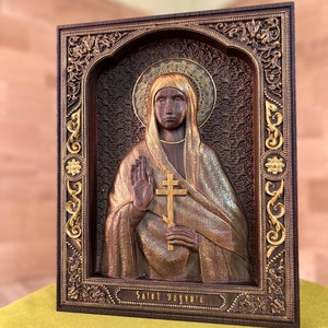 Religious gift Saint Evgenia Wood Carving birthday religious gift engraved gift christian icon TAX FREE