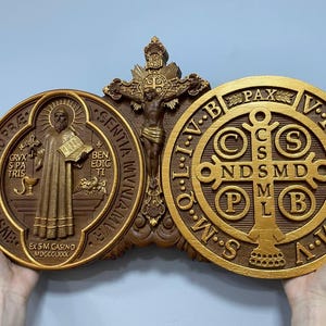 Wood Carved St Benedict Exorcism Cross: Christian Icon, Personalized Decor XS-XXL, TAX Free image 13
