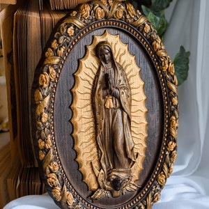 Virgen María de Guadalupe Nuestra Señora de Guadalupe Talla de madera Decoración religiosa católica para el hogar Ideas de regalos para mujeres, nueva mamá 5to aniversario