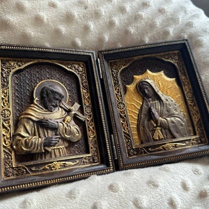 St. Francis & Our Lady of Guadalupe Oak Folding Panel - Religious Gift, TAX Free