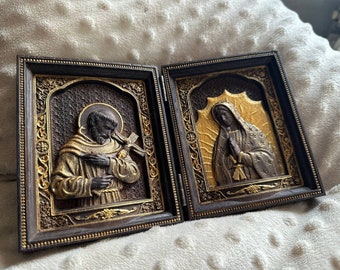 St. Francis of Assisi & Our Lady of Guadalupe wooden religious folding panel each 4x5 inches  7 colors made of european oak mothers day gift