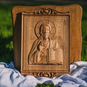 Religious gift for him Jesus Christ Pantocrator Wooden carved religious wall art orthodox  icons gift  gift idea for dad engraved gift