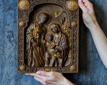 Wooden Holy family, Nativity Wall Plaque, Catholic home decor, Free Personal engraving, Mothers day gift idea, Wall Mounted Art work