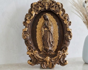 Unsere Dame von Guadalupe Holzschnitzerei - Christliches Geschenk für Mutter, Jungfrau Maria Wandkunst, katholisches religiöses Dekor