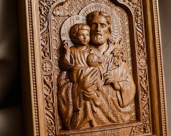 Saint Joseph  Wood Carved Religious Personalised icon Wall Hanging Art Work gift ideas Fathers Day gift from daughter
