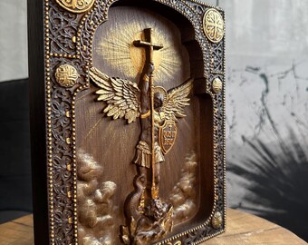 Studio Collection Targa Murale San Michele Arcangelo | Scultura In Bronzo Color Bronzo | Manufatto Religioso 31cm