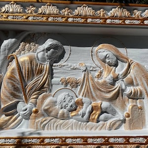 Personalized Holy family Nativity Wood Carved Religious Icon Wall mounted Art work Custom made Christmas gift