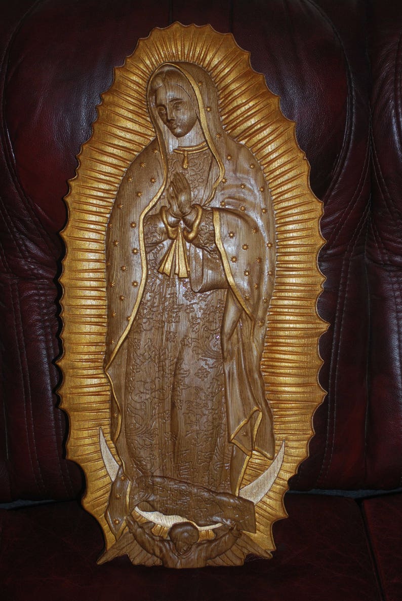Our Lady of Guadalupe Wood Carving: Catholic Icon, Virgin Mary Wall Art ...