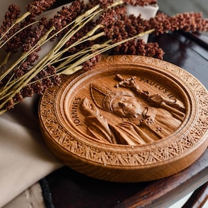 Pontifex Joannes Paulus II imagem de parede esculpida em madeira presente personalizado João Paulo II presente cristão arte de parede presente de inauguração de casa