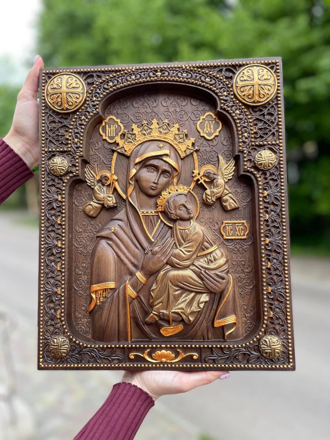 Our Lady of Perpetual Help Oak Wall Plaque - Virgin Mary Icon, 8 Colors ...