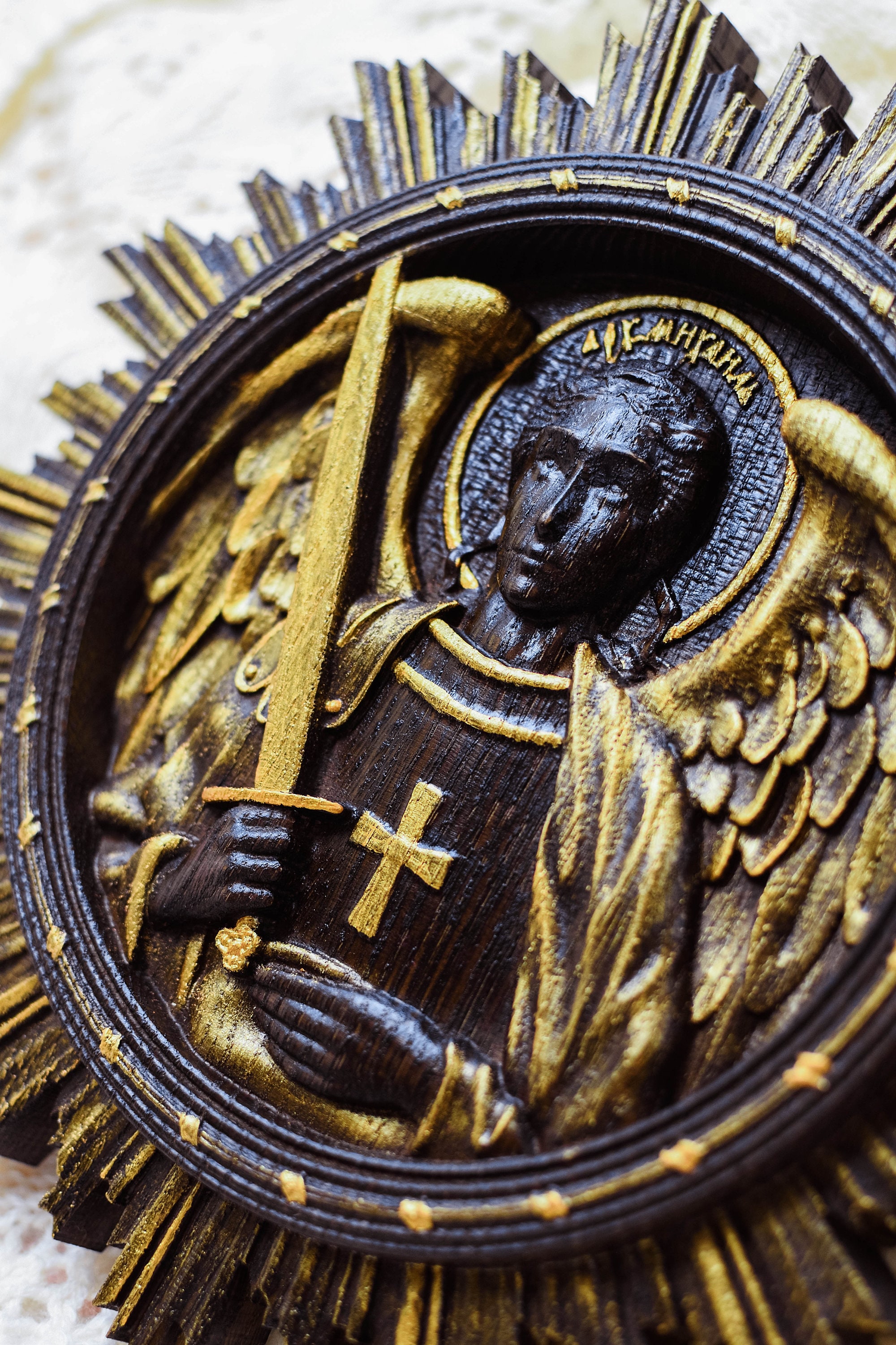 Archangel Michael Wood Carving: Religious Wall Art, Christian Gift ...