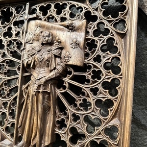 Joan of Arc Wood Carving: Christian Wall Art Decor Personalized, TAX Free