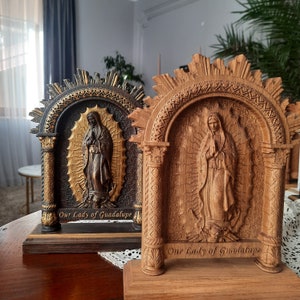 Our Lady of Guadalupe Carved Wooden Statue: Catholic Home Decor (7x9 ...