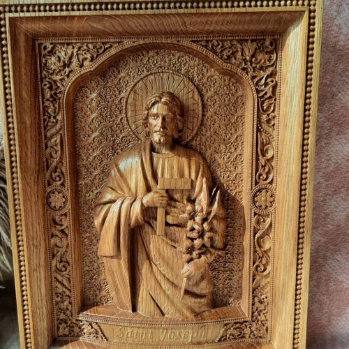 Saint Joseph Wood Carved Religious Personalised Icon Wall Etsy