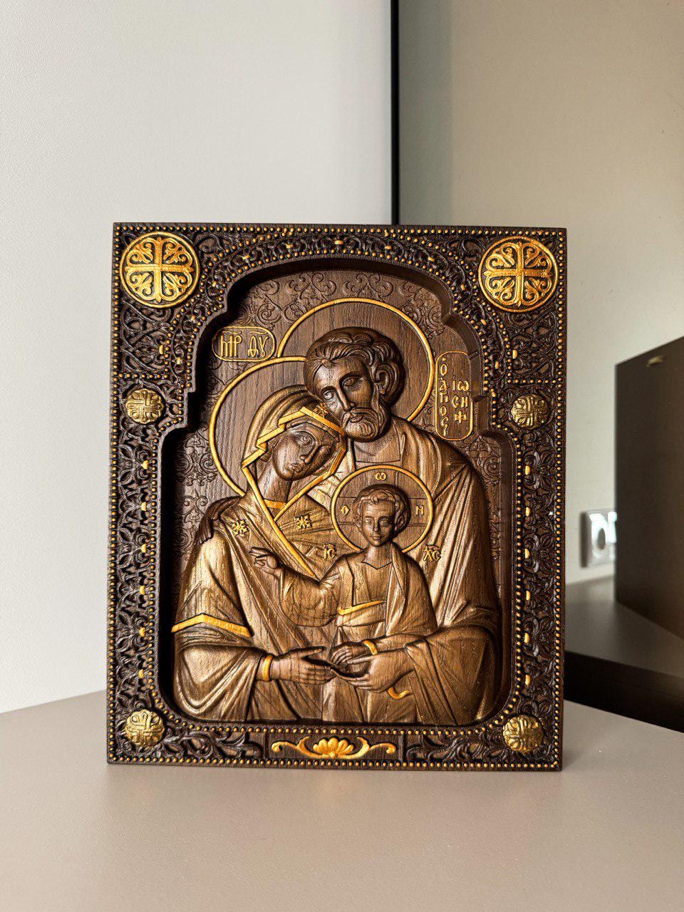 Hand Carved Wooden Holy Family Icon: Byzantine Catholic Wall Art - Etsy
