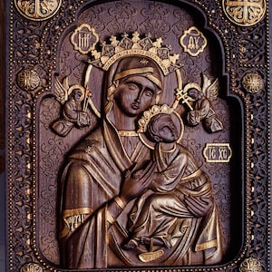 Unsere Liebe Frau von der Immerwährenden Hilfe Wandtafel Jungfrau Maria religiöse Wohnkultur Einweihungsparty Geschenke Holzwandkunst TAX FREE