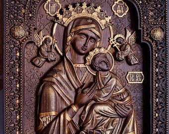 Our Lady of Perpatual Help wall plaque  Virgin Mary religious home decor  housewarming gifts Wooden wall art TAX FREE