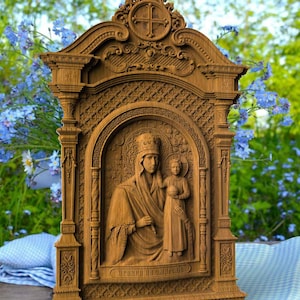 Blessed Virgin Mary Сharms of Humility in Kyoto Wooden carved christian orthodox icon personalized gift for mom -Different Colors and Sizes