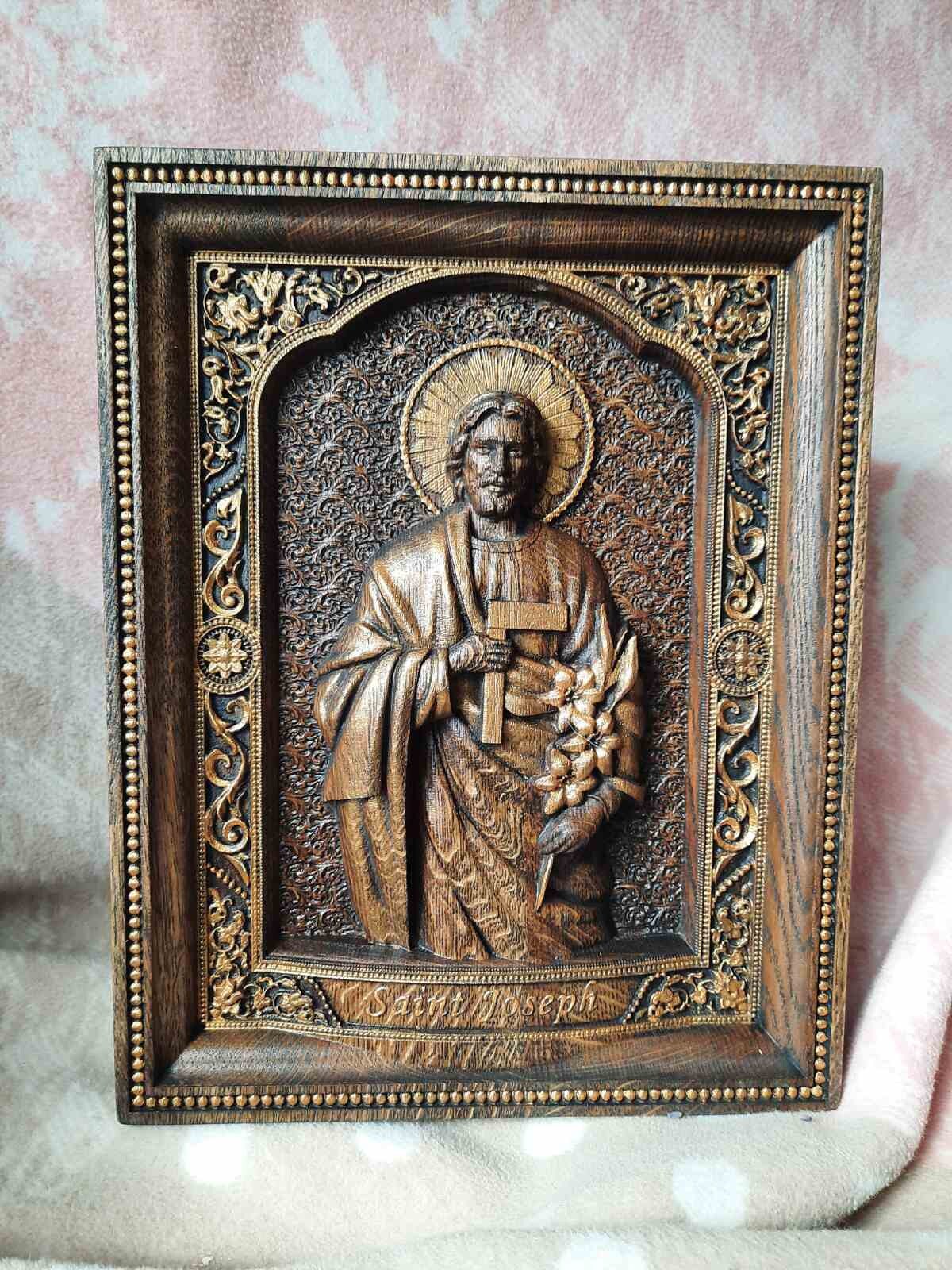 Saint Joseph Wood Carved Religious Personalised icon Wall Etsy