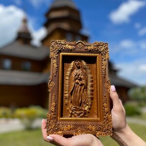 Our Lady of Guadalupe Statue: Carved Wooden Wall Art, Religious Home ...