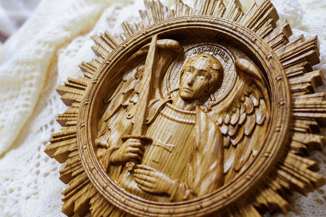 Archangel Michael Wood Carving: Religious Wall Art, Christian Gift ...