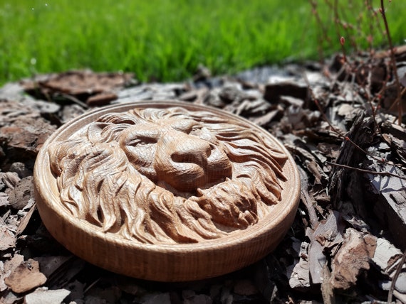 CarvedLion Head Carving Wood furniture appliques Furniture Onlay Wood rosette wood carvings wood wall art Round Rosette