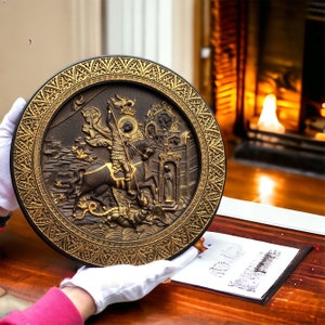St. Georg und der Drache Ikone aus Holz geschnitztes religiöses Wandkunst christliches Geschenk für Männer TAX FREE