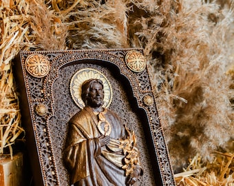 Saint Father Joseph  Wooden Carved  Personalized icon Any size - different colors Wall Hanging Art Work gift ideas from daughter