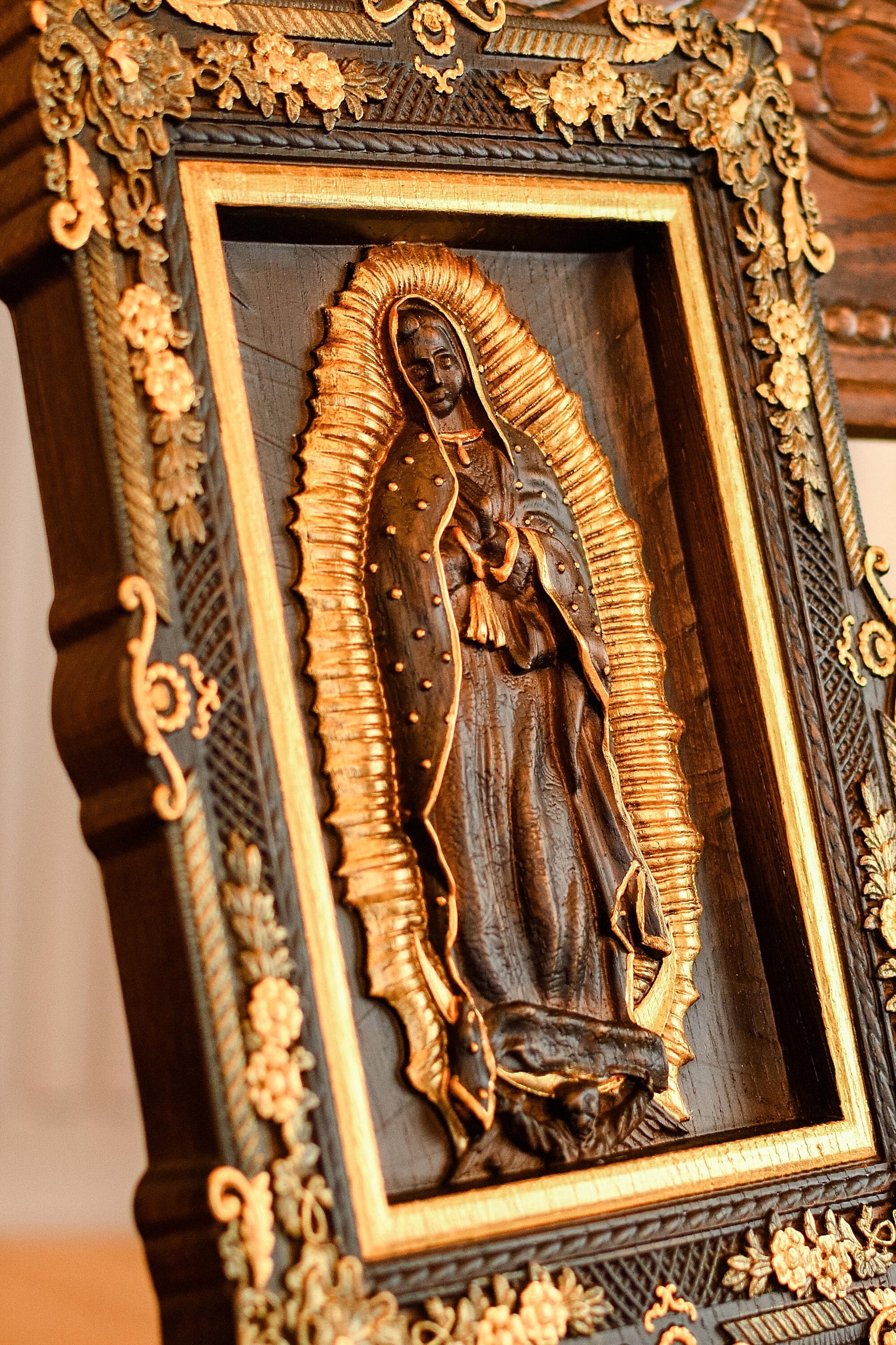 Our Lady of Guadalupe Statue: Carved Wooden Wall Art, Religious Home ...