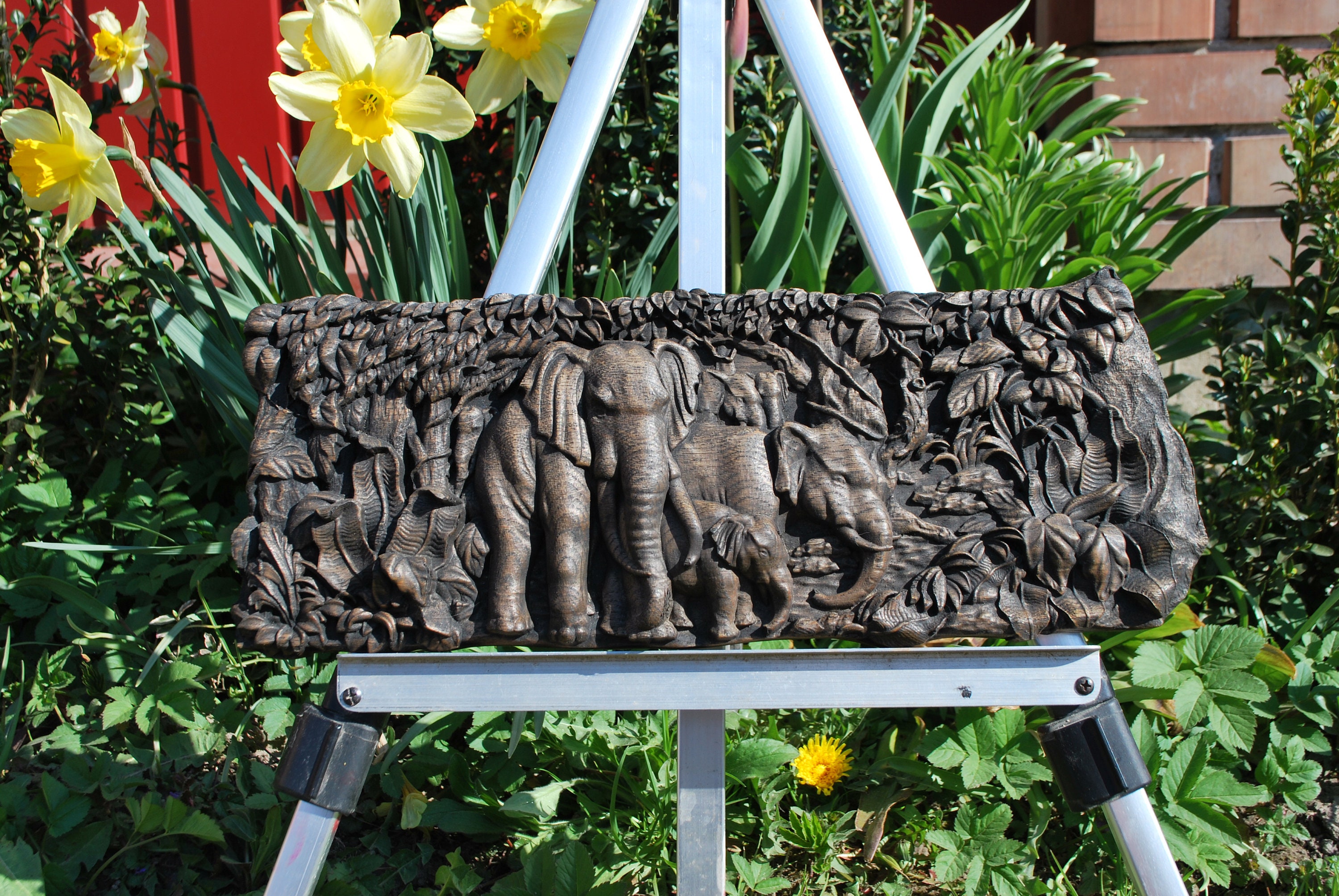 Elephants Ornament Wood Carving Home Decor Wall Art Wooden Etsy