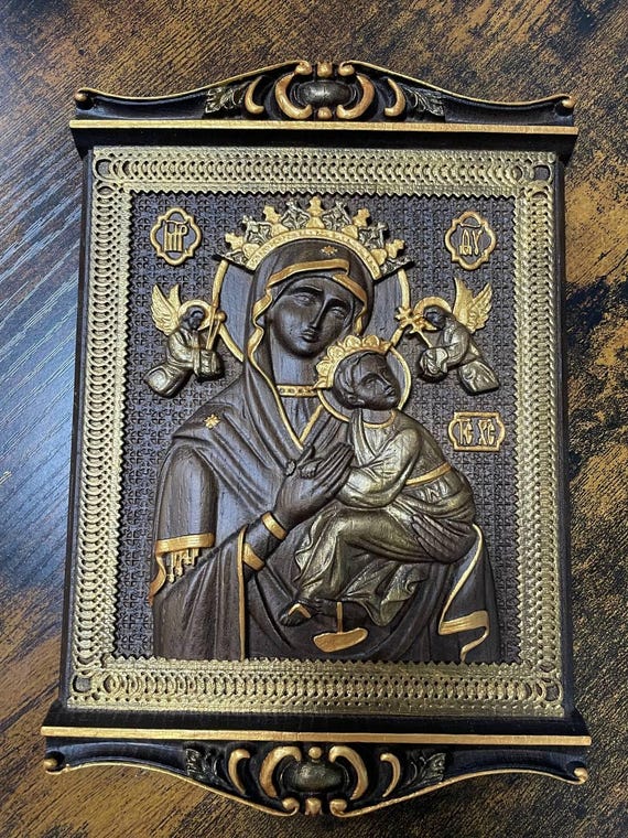 Byzantine Icon Of Virgin Mary Perpetual Help - Religious Christmas Tree Ornament - Resin, 4.5 Inch