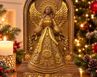 Ukrainian Christmas Angel Statue, Hand Carved Wooden Angel, Christian Christmas Gift, Freestanding Angel Figurine, (6x9")