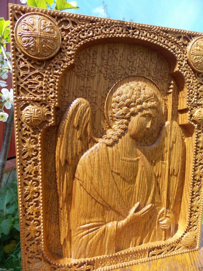 Archangel Michael religious icon Wood carving wall christian Etsy