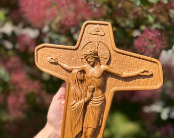 Schoenstatt Movement Unity Cross: Oak Wood Jesus & Mary Icon