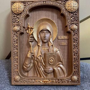 Saint Nina Wooden Carved Orthodox Icon: Personalized Engraved Gift