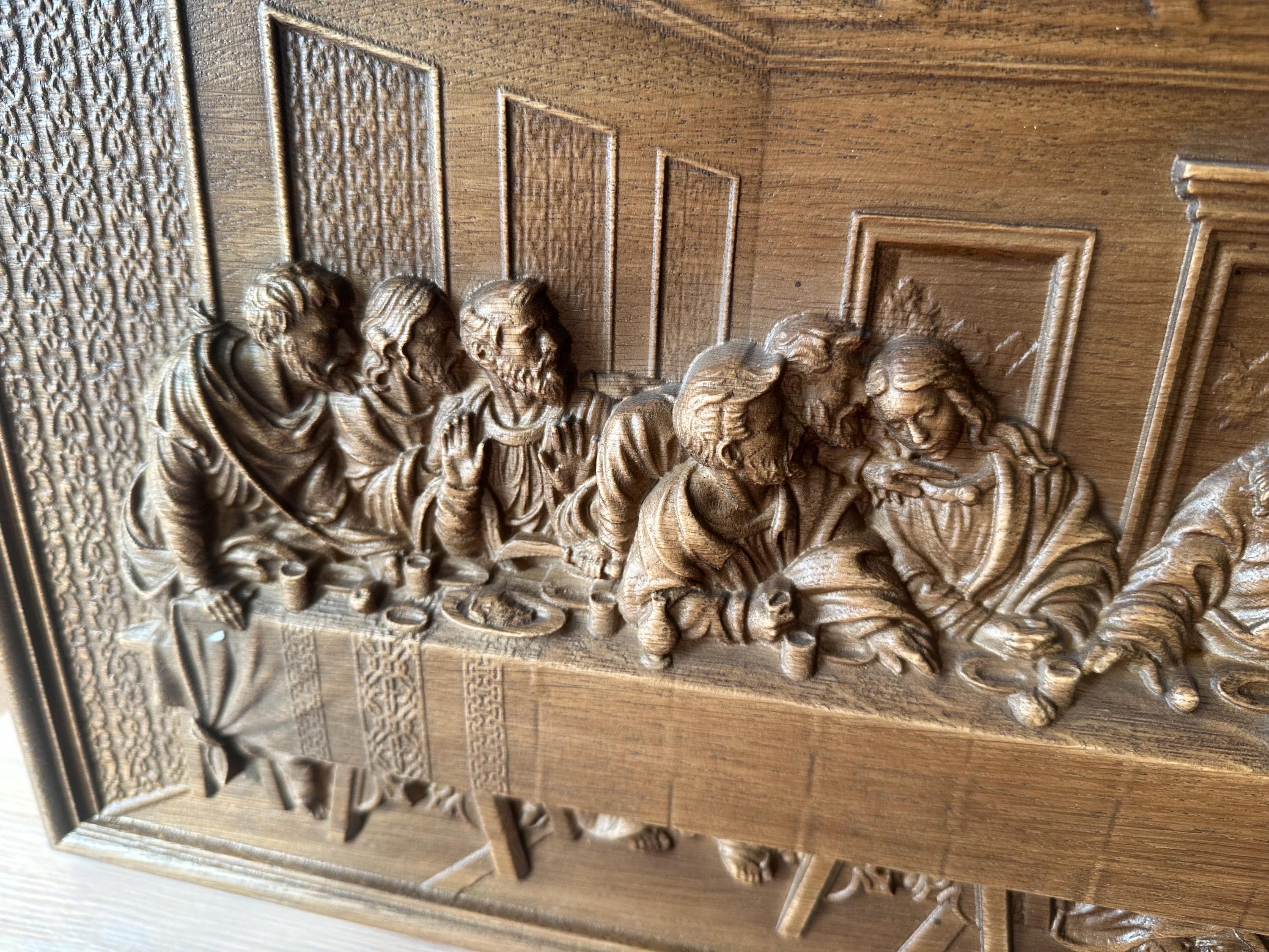 Hand Carved Oak Last Supper Wood Wall Art: Religious Home Decor