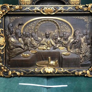 Last Supper Oak Wood Carving, Religious Icon, Christian Gift image 9
