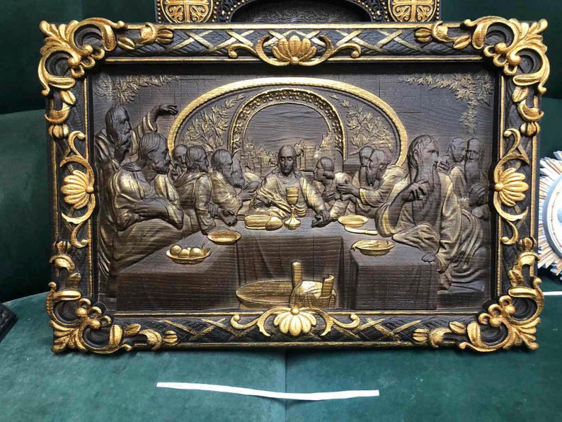 Last Supper Oak Wood Carving, Religious Icon, Christian Gift image 9