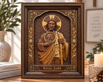 Saint Jude Wooden Icon, Catholic Wall Art, Hand Carved Religious Decor, Saint Jude Gift, Christian Home Blessing, Sacred Wall Hanging