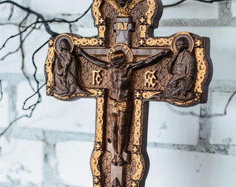 Wall cross Wood Crucifix  Religious wood carving Orthodox Cross  religious wall art christian home decor