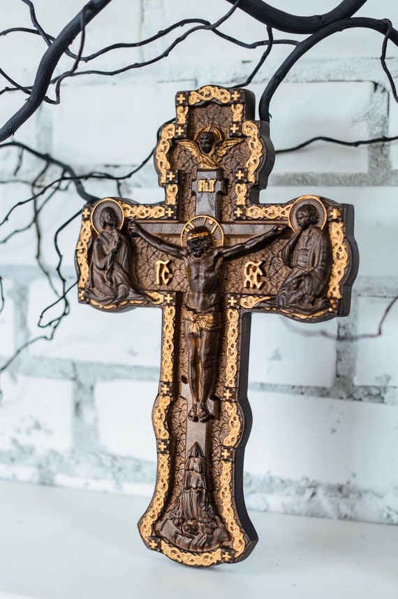 Cruz de pared Crucifijo de madera Talla de madera religiosa Cruz ortodoxa  Arte de pared religioso Decoración cristiana para el hogar -  México