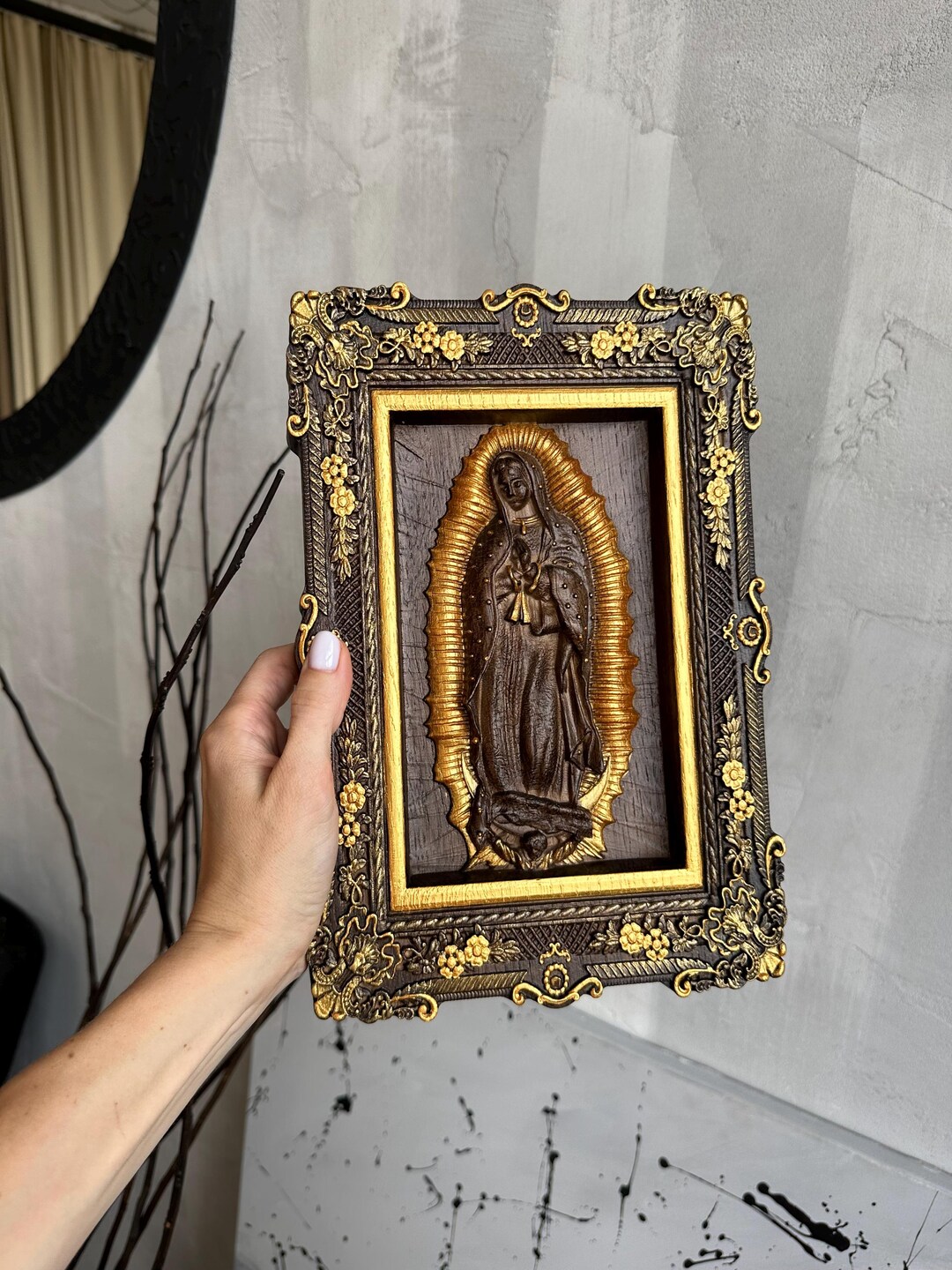 Our Lady of Guadalupe Statue Wooden Carved Wall Art - Virgin Mary De ...