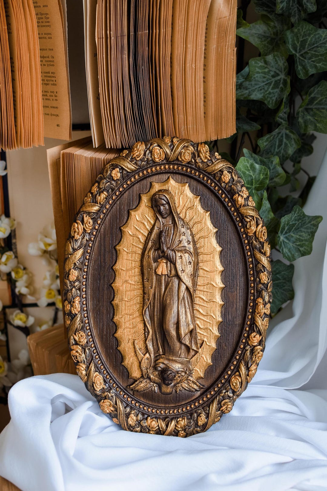 Hand Carved Our Lady of Guadalupe Wooden Icon, 9x13 Inch Catholic Wall ...