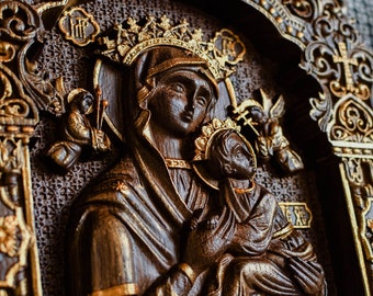 Virgin Mary wooden icon - Any size - Wood carvings religious wall art orthodox  Icon  Gift for mom TAX FREE