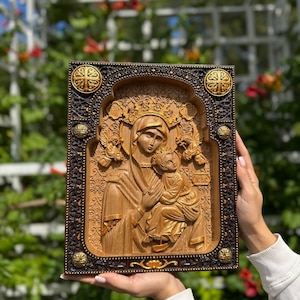 Our Lady of Perpetual Help Wood Carving: Religious Icon Wall Art, TAX Free