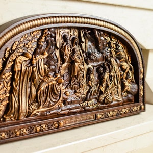 Nativity Birth of Christ  Wood Carved Religious Personalised icon Wall Hanging Art Work gift ideas Birthday Gifts