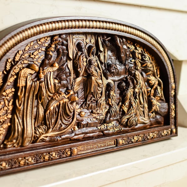 Handcrafted Oak Wood Nativity Scene – Christian Home Decor