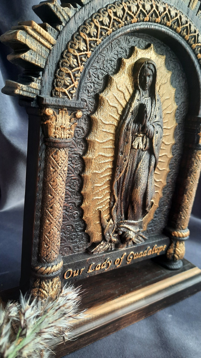 Our Lady of Guadalupe Carved Wooden Statue: Catholic Home Decor (7x9 ...